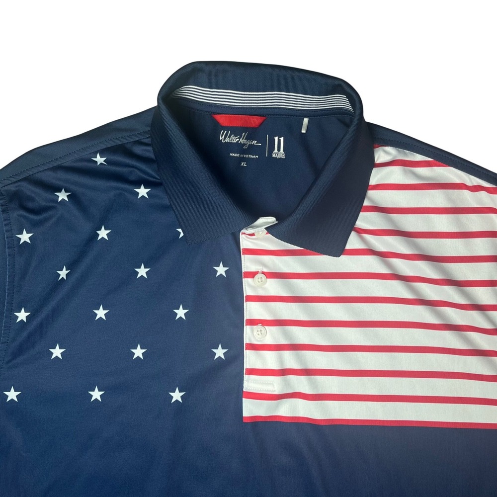 Walter Hagen Golf Polo Mens XL Navy Performance USA Flag. Patriotic 4th of July